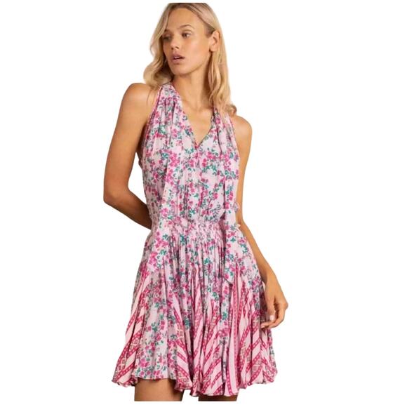 Poupette St Barth Lisa Floral Print Sleeveless Mini Dress Pink Size Small - Picture 1 of 13